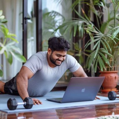 Online fitness training, afbeelding met ai, aiforme.nl