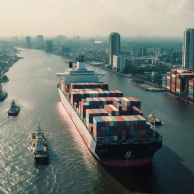 Vrachtschip in Azië, afbeelding met ai, aiforme.nl